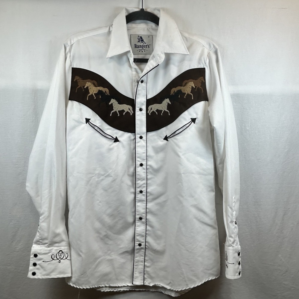 Ranger Western Pearl Snap Shirt Women's Small White Horse Embroidered Vintage‎